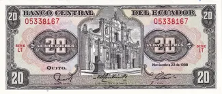 Ecuador 20 Sucres, 1986-1988 obverse