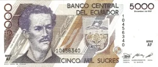 Ecuador 5.000 Sucres, 1987 obverse