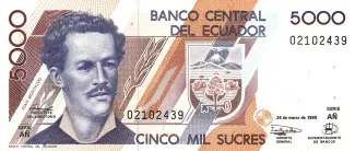 Ecuador 5.000 Sucres, 1991-1999 obverse