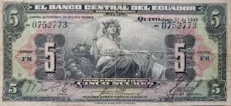 Ecuador 5 Sucres, 1940-1949 obverse