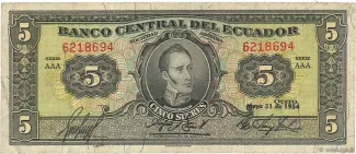 Ecuador 5 Sucres, 1950-1955 obverse