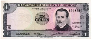 El Salvador 1 Colón, 1967 P-108 obverse