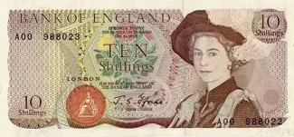 England 10 Shillings, 1966-1970 - Signature: JSF obverse