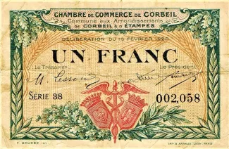 French notgeld 1 Franc, 1920 obverse