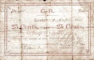 Fiji 25 Cents, 1872-1873 P-9