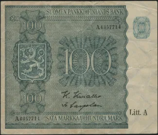 Finland 100 Markkaa,, 1945 obverse