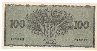 Finland 100 Markkaa, 1955 obverse