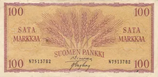 Finland 100 Markkaa, 1957 obverse