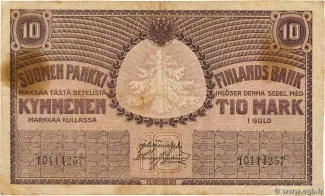 Finland 10 Markkaa 1917, 1909 obverse