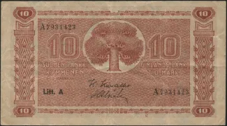 Finland 10 Markkaa,, 1945 obverse