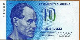 Finland 10 Markkaa, 1986 obverse