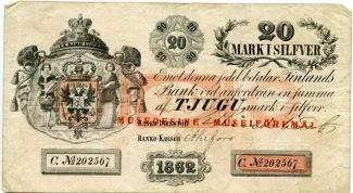 Finland 20 Markkaa, 1862 obverse