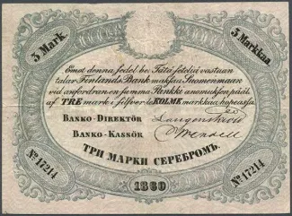 Finland 3 Markkaa, 1860 obverse