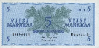 Finland 5 Markkaa,, 1963 obverse