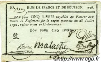 Isles de France & Bourbon 5 Livres, 1796 image