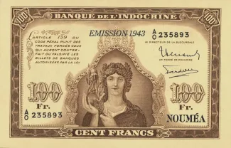 New Caledonia 100 Francs, 1944 image