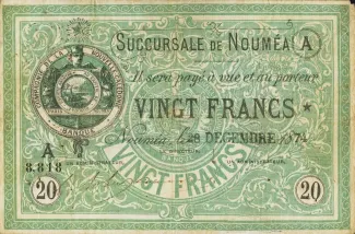 New Caledonia 20 Francs, 1874 image
