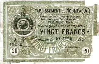 New Caledonia 20 Francs, 1875 image