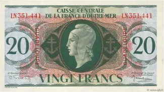 Guadeloupe 20 Francs, 1944 image