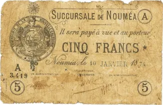 New Caledonia 5 Francs, 1874 image