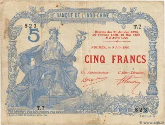 New Caledonia 5 Francs, 1916 image