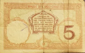 New Caledonia 5 Francs, 1926 reverse