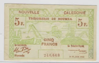 New Caledonia 5 Francs, 1943 image