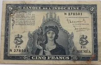 New Caledonia 5 Francs, 1944 image