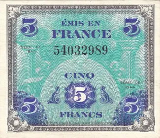 France 5 Francs, 1944 P-115 obverse