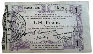 French notgeld 1 Franc, 1915 obverse