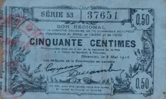 French notgeld 50 Centimes, 1916 obverse