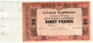 Fribourg 20 Francs, 1865-1891 obverse