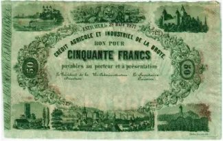 Fribourg 50 Francs, 1877 obverse