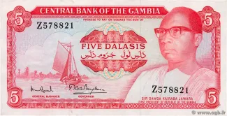 Gambia 5 Dalasis, 1972-1990 obverse