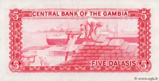 Gambia 5 Dalasis, 1972-1990 reverse