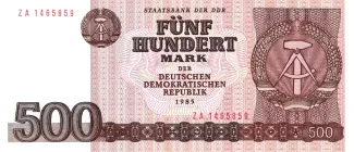German Democratic Republic 500 Mark, 1985 P-33 obverse