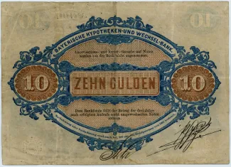 German States 10 Gulden, 1865 reverse