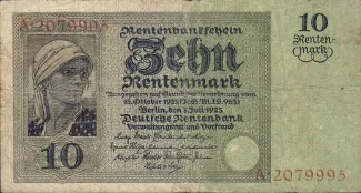 Germany 10 Rentenmark, 1925 P-170 obverse