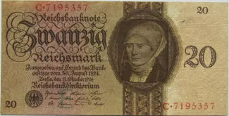 Germany 20 Reichsmark, 1924 obverse