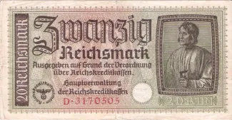 Germany 20 Reichsmark, 1940-1945 obverse