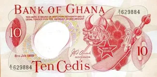 Ghana 10 Cedis, 1967-1970 obverse