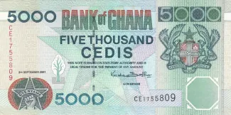 Ghana 5.000 Cedis, 1996-2006 obverse