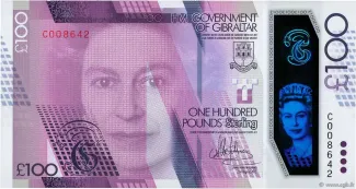 Gibraltar 100 Pounds, 2015 P-40 obverse