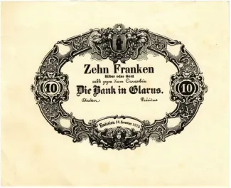 Glarus 10 Francs, 1875 obverse
