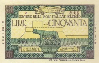 Aegean Islands 50 Lire, 1944 obverse