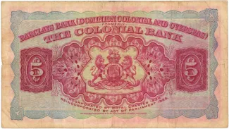 Grenada 5 Dollars, 1937-1940 reverse