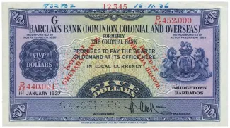 Grenada 5 Dollars, 1937 obverse