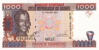 Guinea 1.000 Francs, 1998 obverse