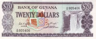 Guyana 20 Dollars, 1966-1989 obverse