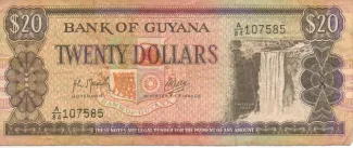 Guyana 20 Dollars, 1988-1996 obverse